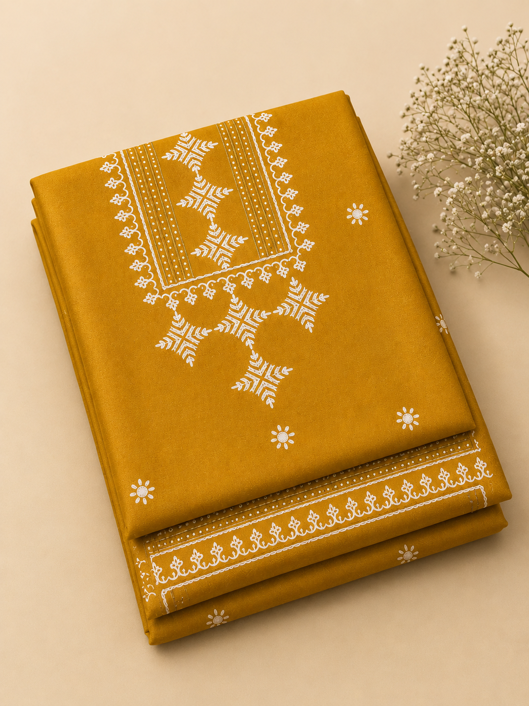 Mustard Yellow Chanderi Suit Set – Hand Block Printed with Dupatta