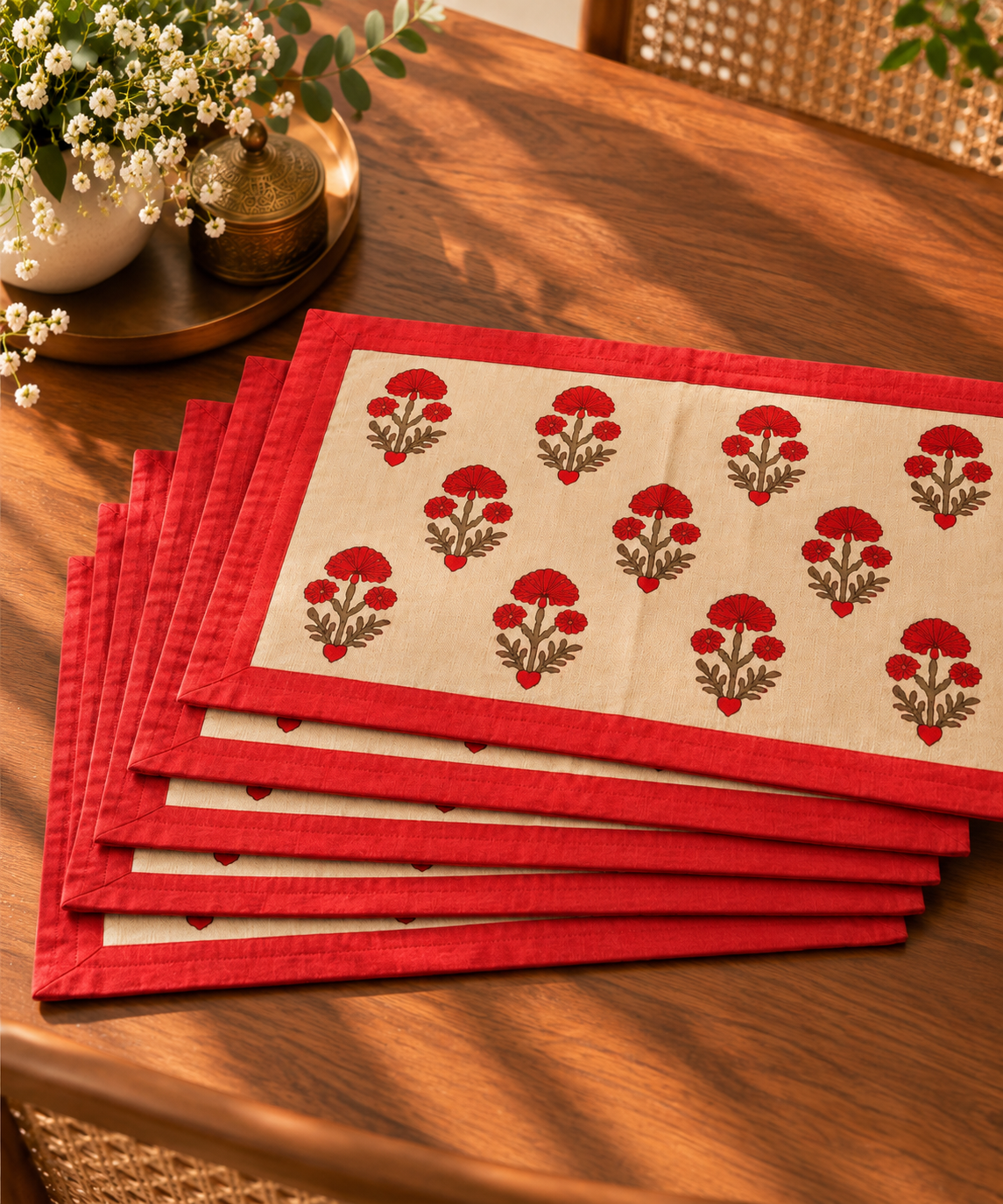 Red Floral Dupion Silk Placemats