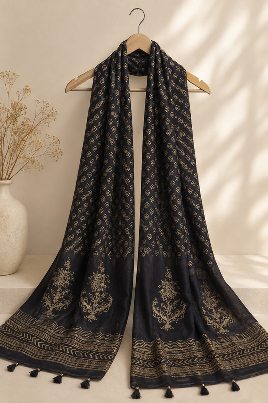 Black Chanderi Dupatta with Tassels