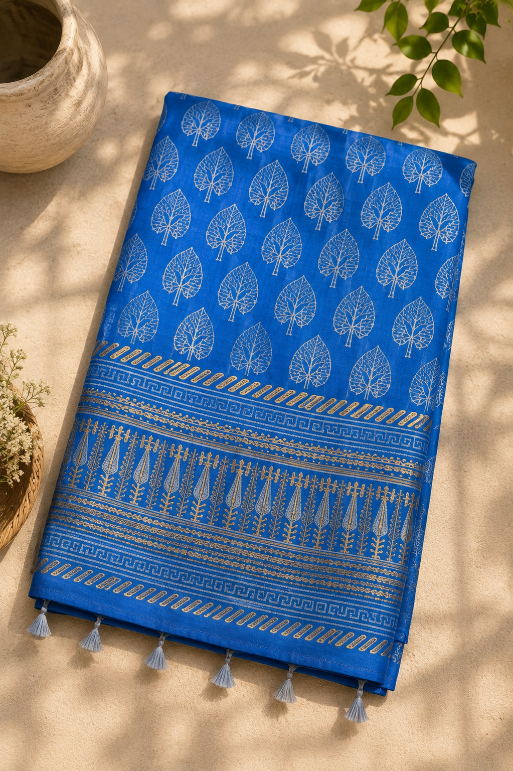 Blue Chanderi Dupatta with Tassels