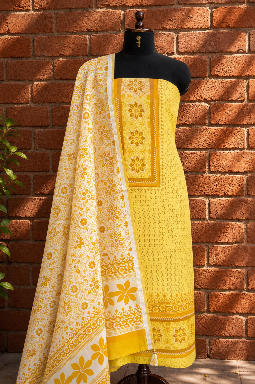 Pure Chanderi Suit with Chanderi Dupatta in yellow floral print