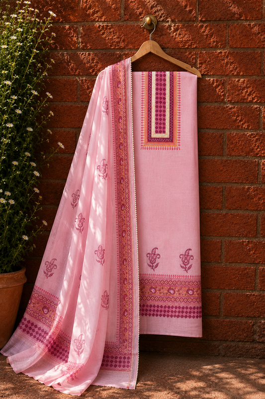 Pink Pure Chanderi Suit Set with Dupatta