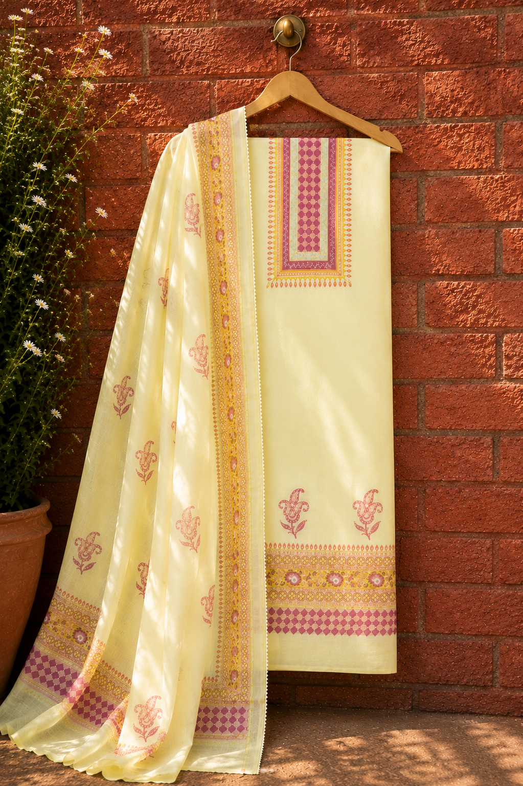 Lemon Yellow Pure Chanderi Suit Set with Dupatta